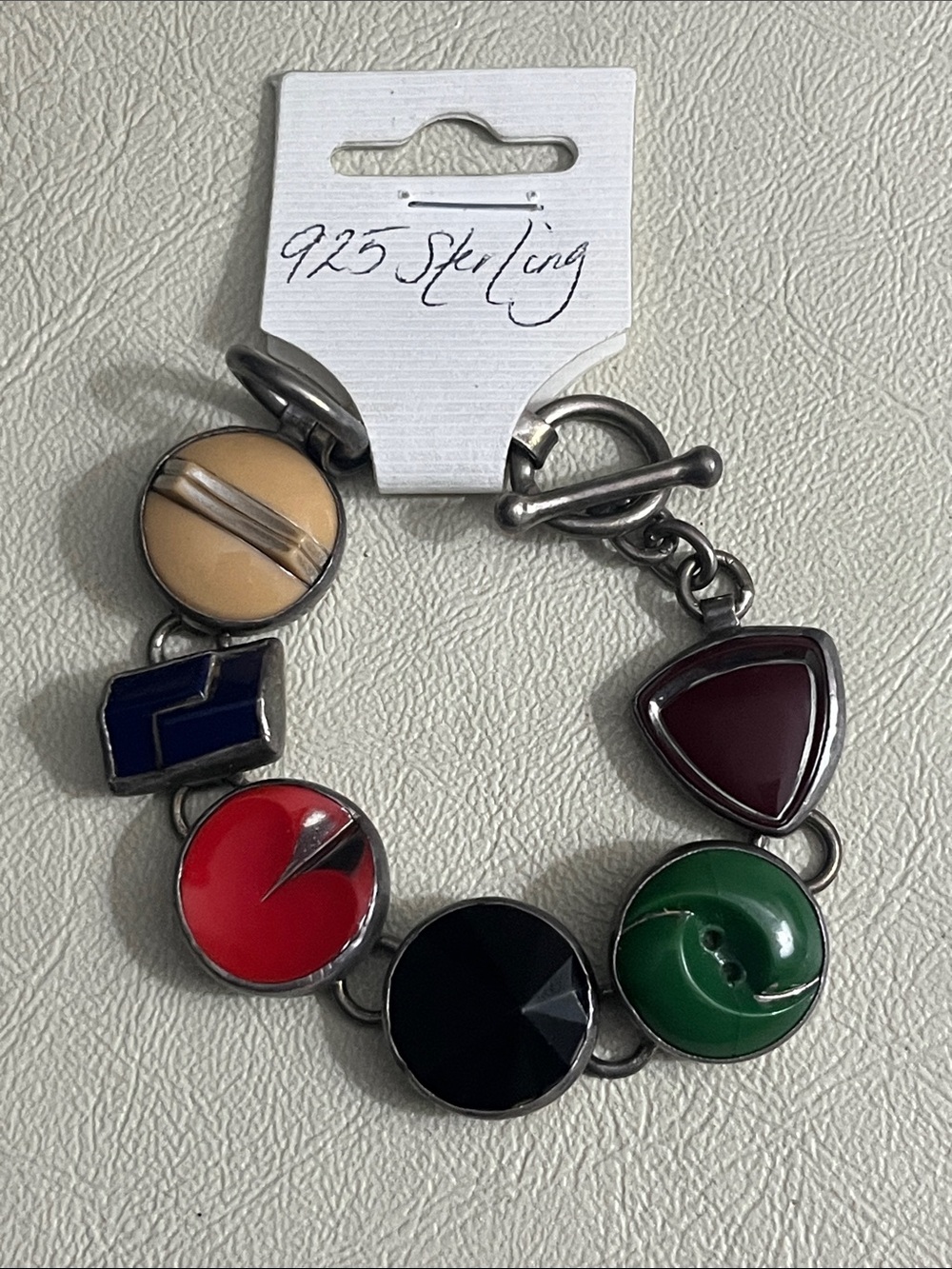 Heavy Sterling 925 Toggle Charm Bracelet with Colorful Enamel
